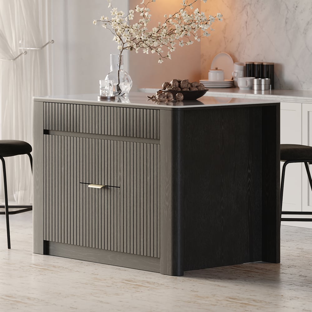 51" Sintered Stone Top Solid Wood Kitchen Island with Storage in Black window image