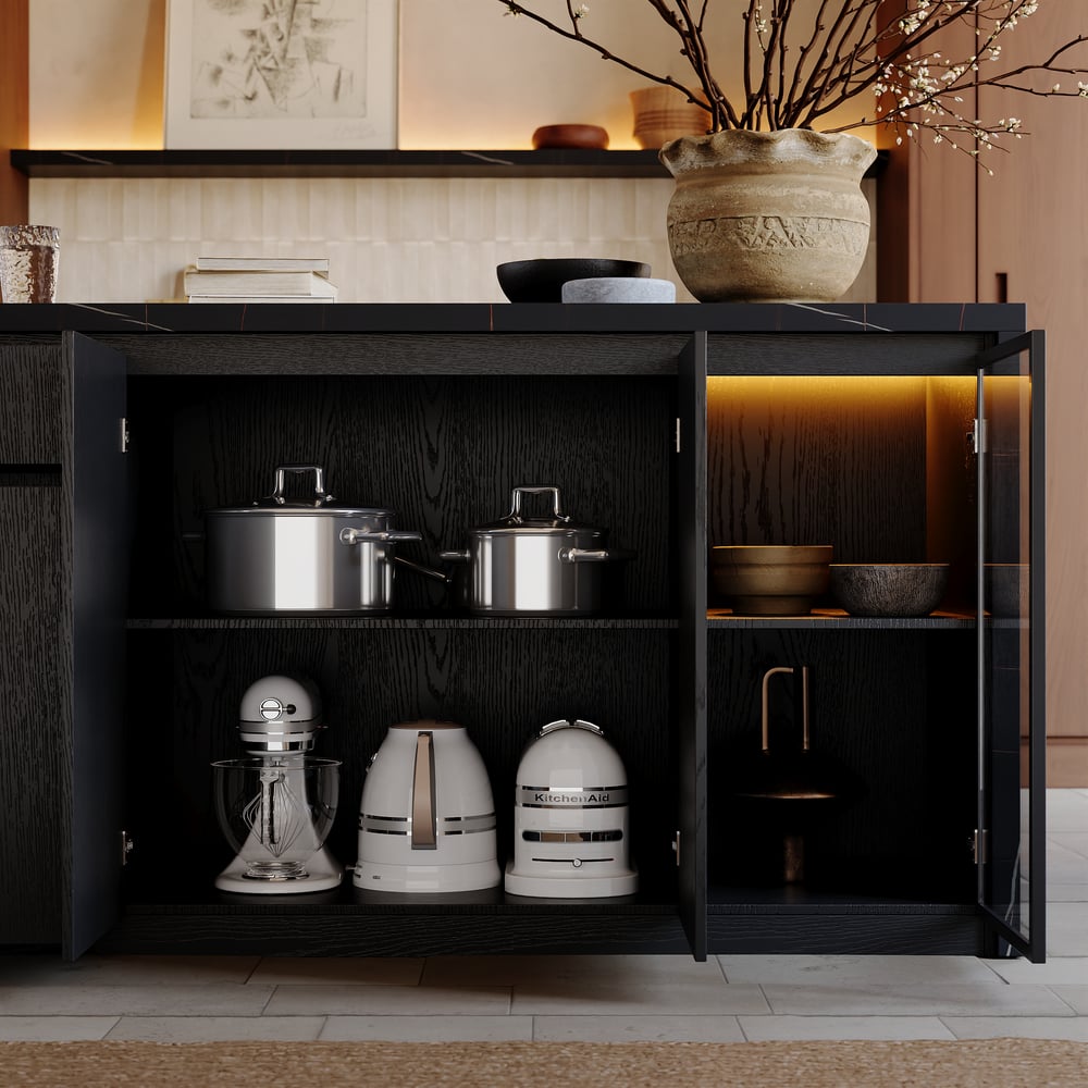 72" Modern Waterfall Kitchen lsland with Light & Storage window image