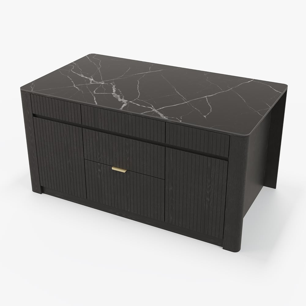 72" Sintered Stone Top Solid Wood Kitchen Island with Storage in Black window image