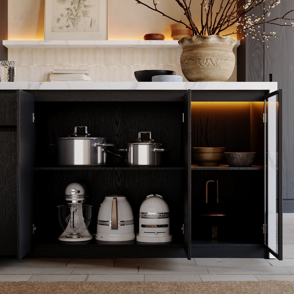 72" Modern Waterfall Kitchen lsland with Light & Storage window image