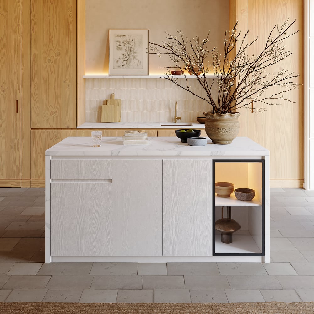 72" Modern Waterfall Kitchen lsland with Light & Storage window image