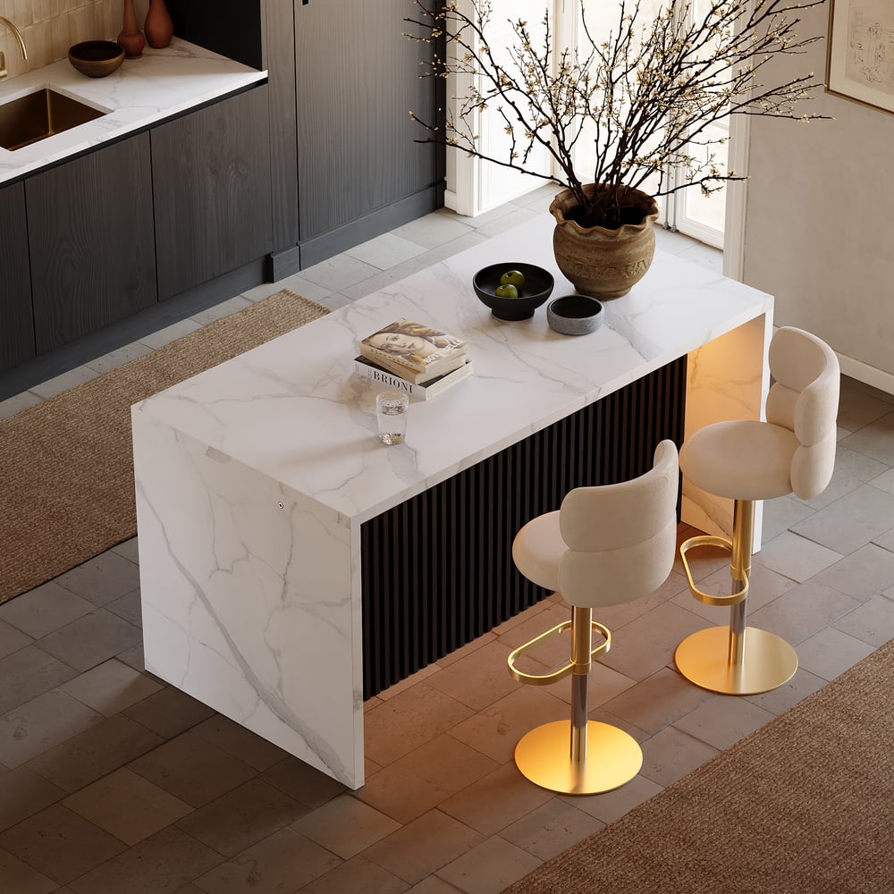 72" Modern Waterfall Kitchen lsland with Light & Storage window image
