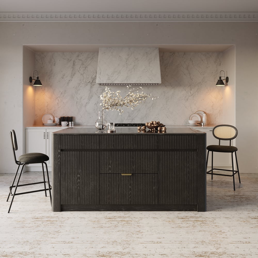 72" Sintered Stone Top Solid Wood Kitchen Island with Storage in Black window image