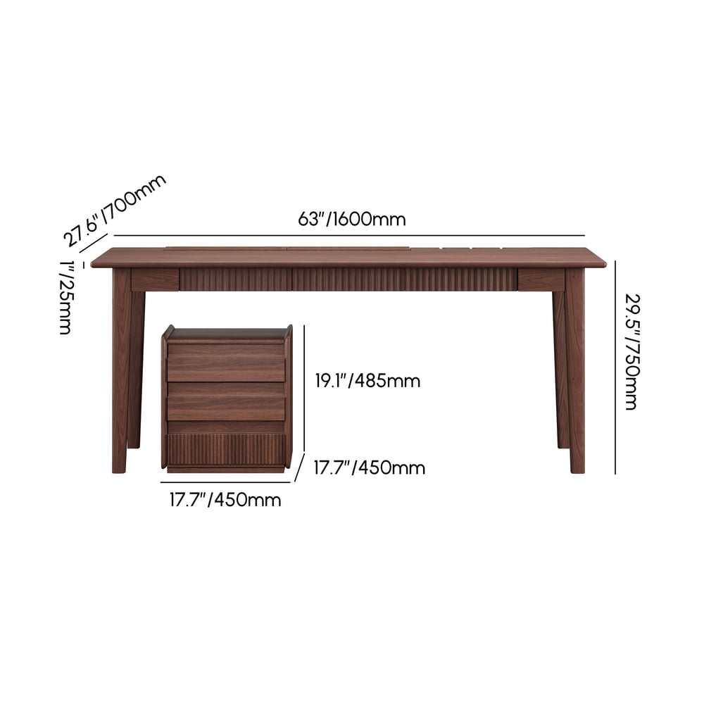 62.9" Modern Style Walnut Wooden Home Office Desk with 6 Drawers weights dimensions image