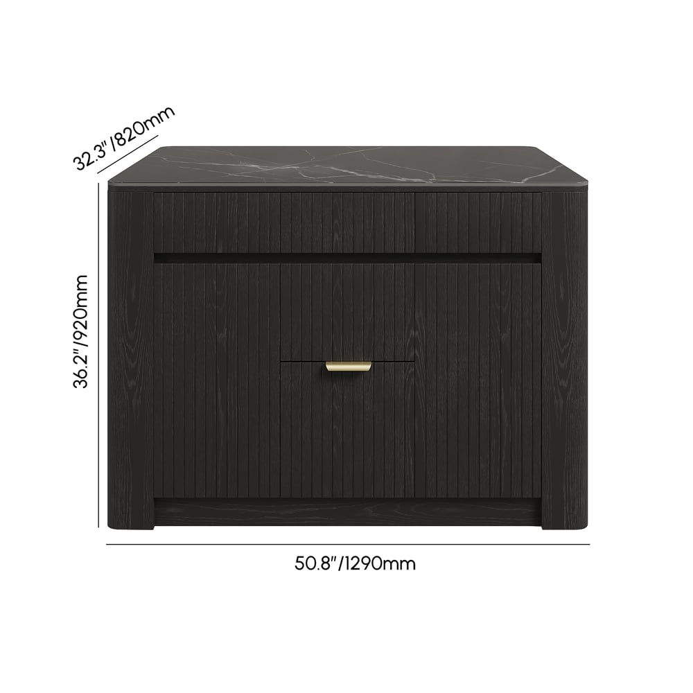 51" Sintered Stone Top Solid Wood Kitchen Island with Storage in Black weights dimensions image