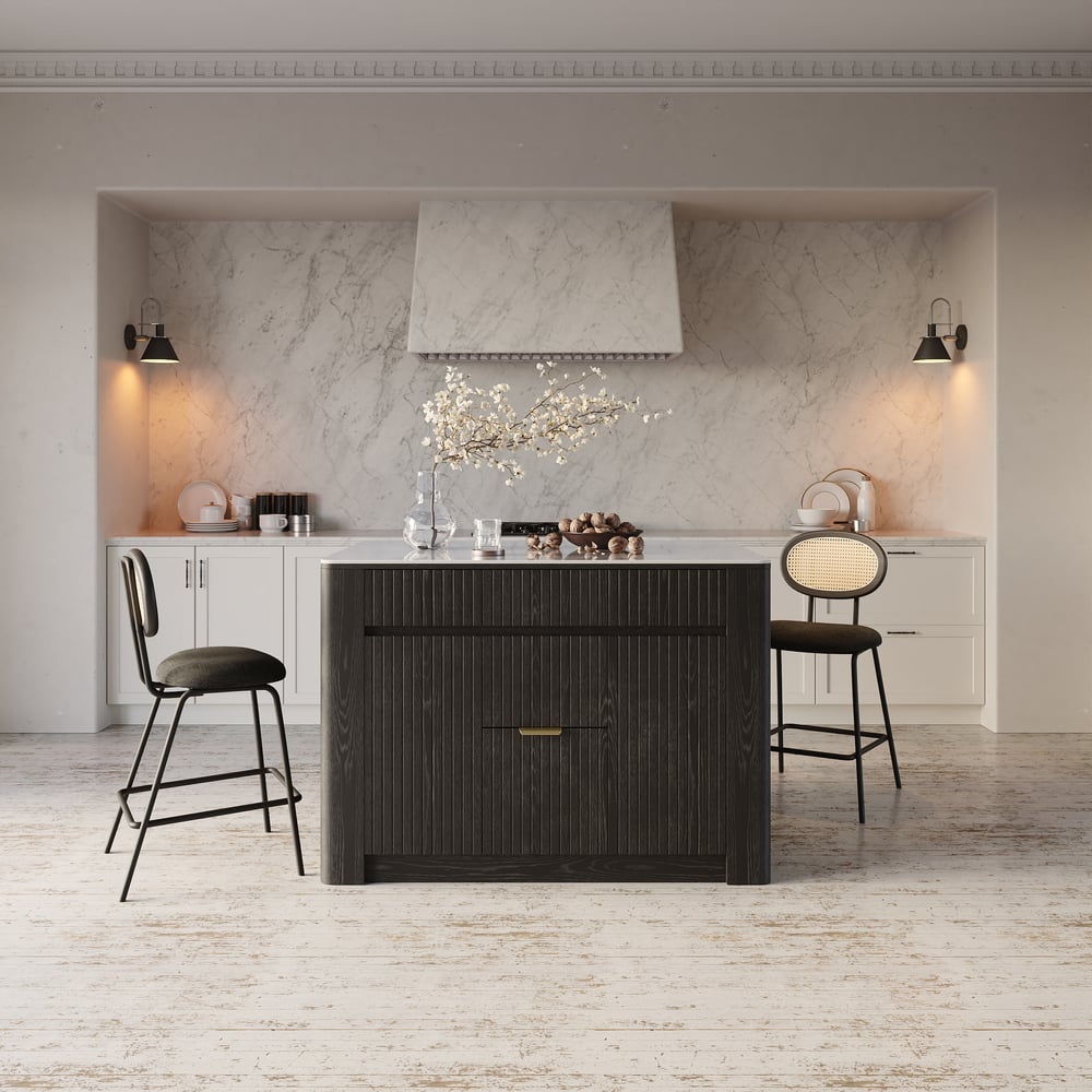 51" Sintered Stone Top Solid Wood Kitchen Island with Storage in Black window image