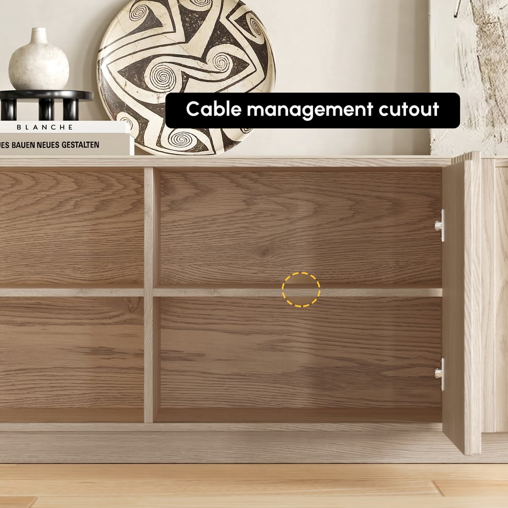 Aura 83" Ash Wood Slatted Whitewash TV Stand with Sintered Stone Top window image