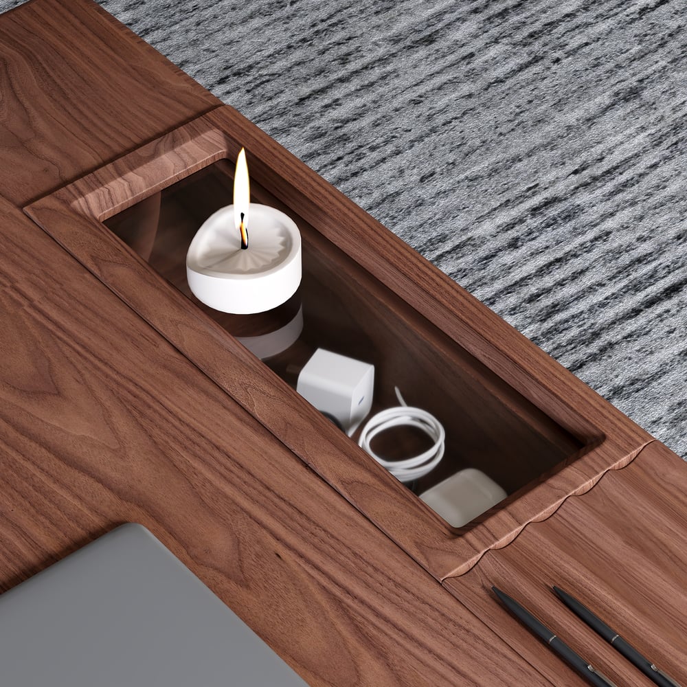 62.9" Modern Style Walnut Wooden Home Office Desk with 6 Drawers window image