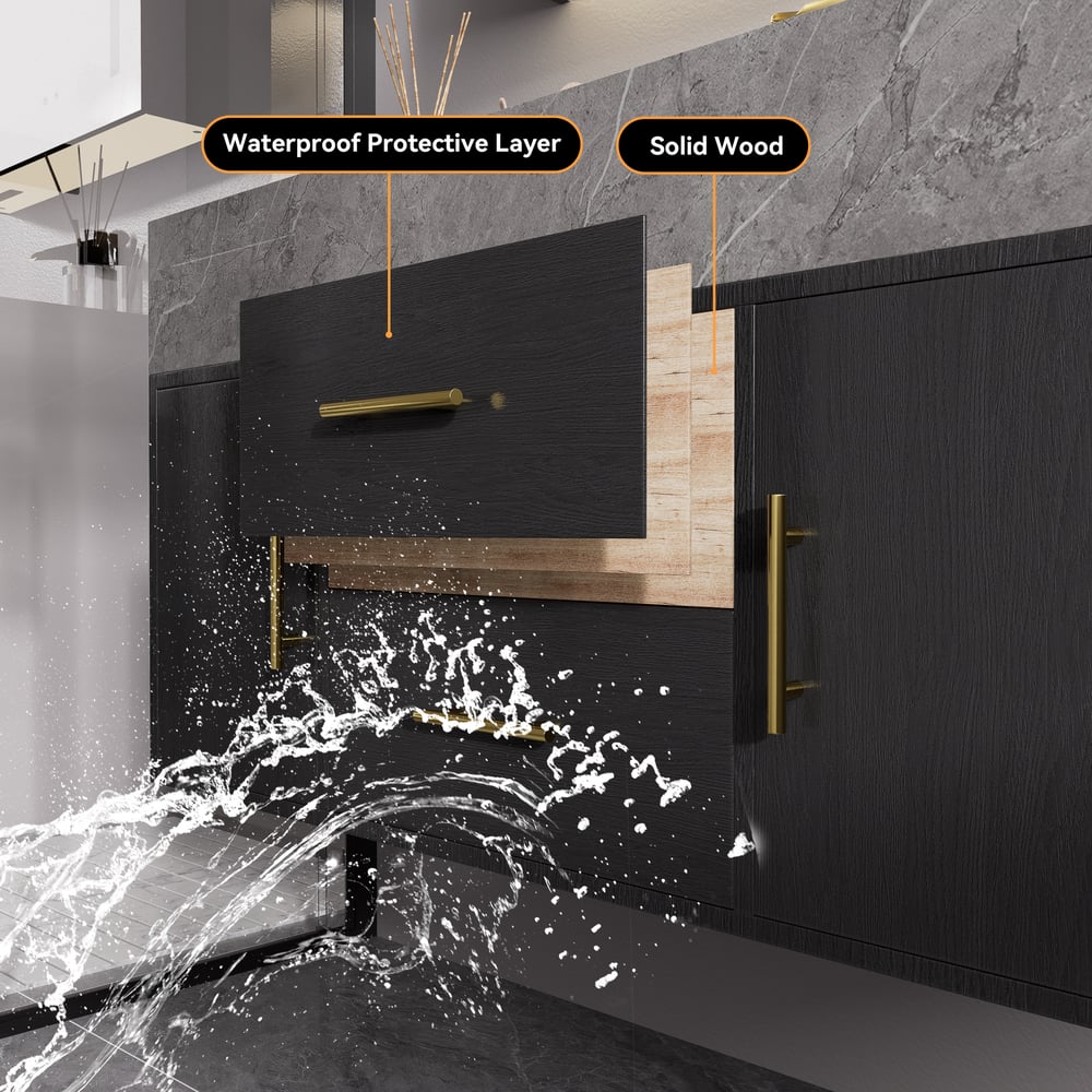 100cm Black Floating Bathroom Vanity Set with LED Mirror Cabinet window image