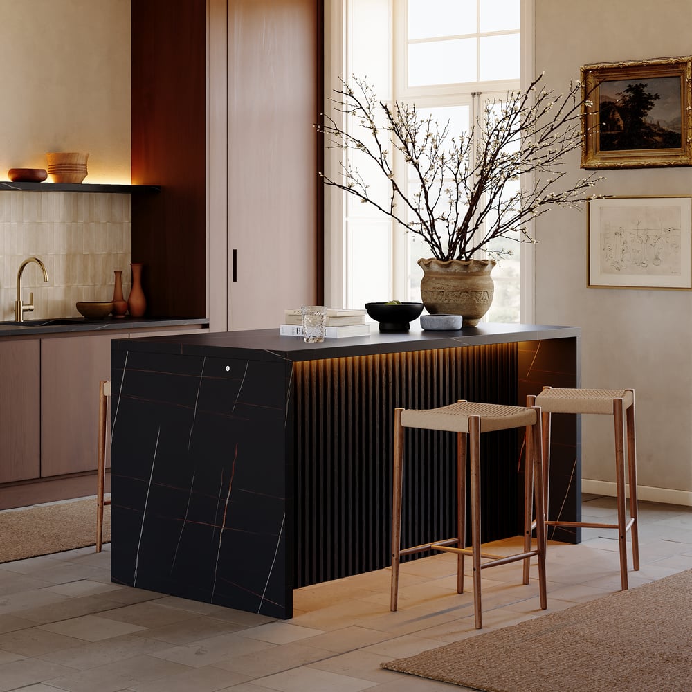 72" Modern Waterfall Kitchen lsland with Light & Storage window image