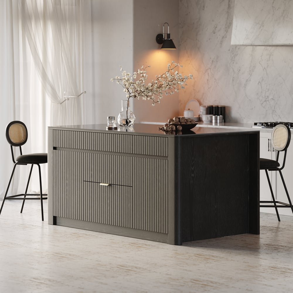 72" Sintered Stone Top Solid Wood Kitchen Island with Storage in Black window image