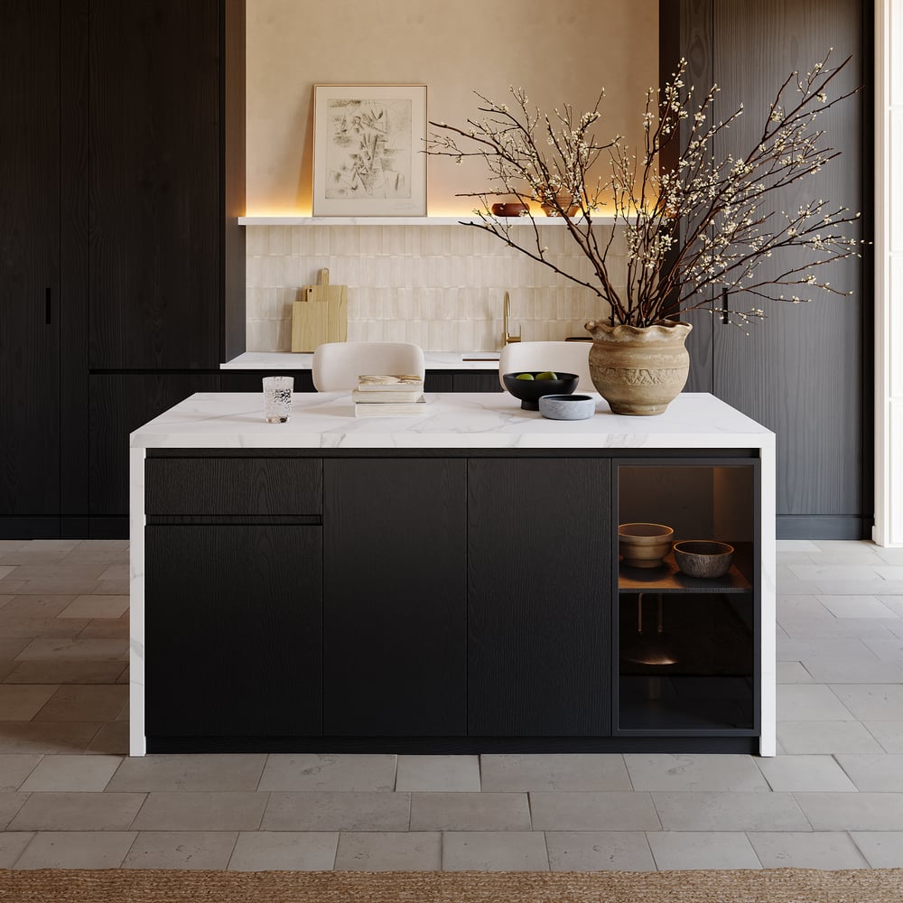 72" Modern Waterfall Kitchen lsland with Light & Storage window image