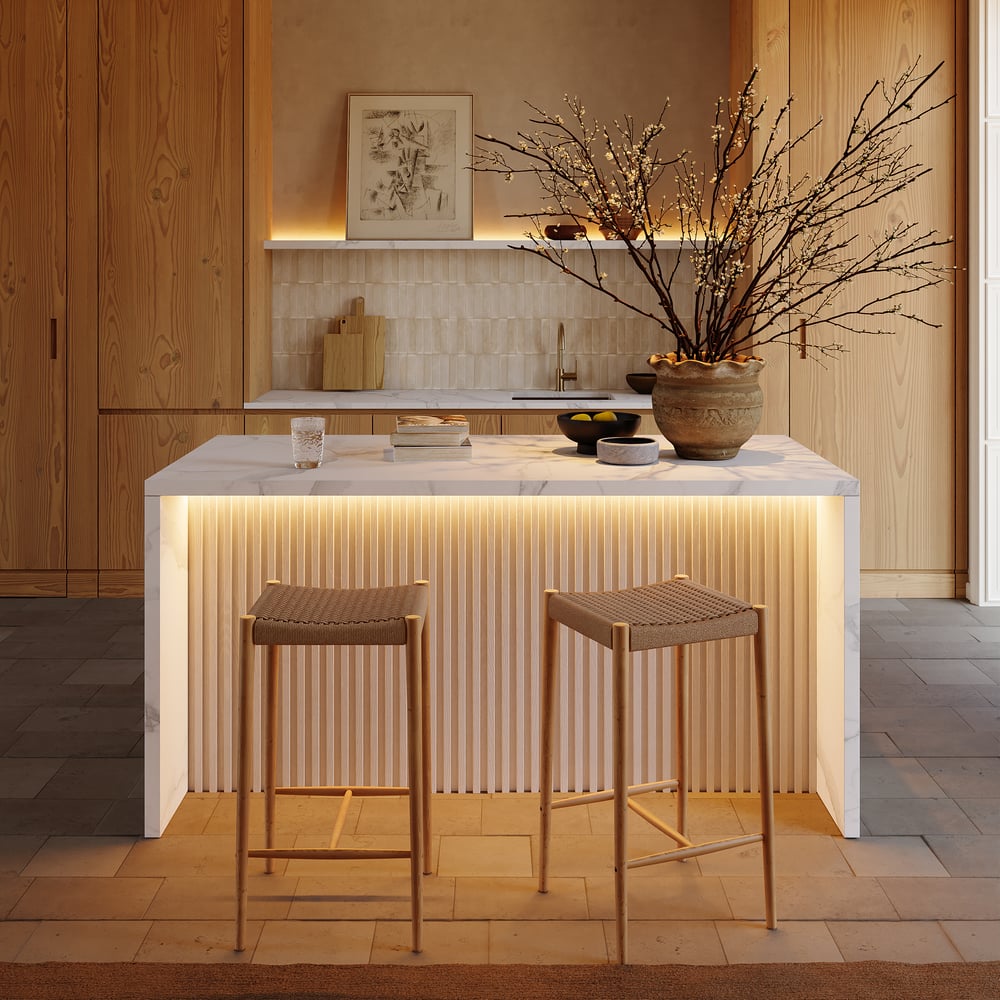72" Modern Waterfall Kitchen lsland with Light & Storage window image