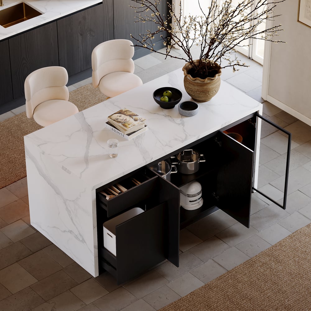72" Modern Waterfall Kitchen lsland with Light & Storage window image
