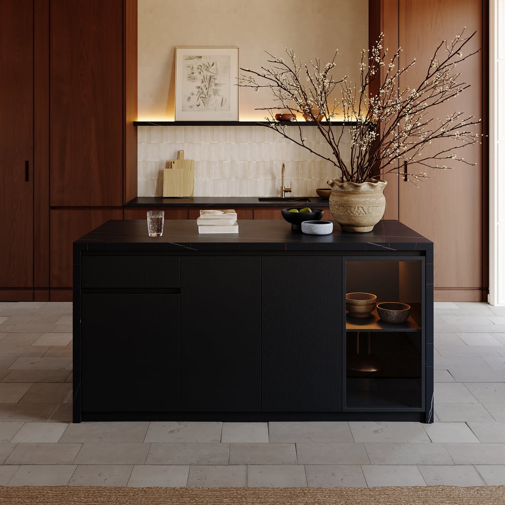 72" Modern Waterfall Kitchen lsland with Light & Storage window image