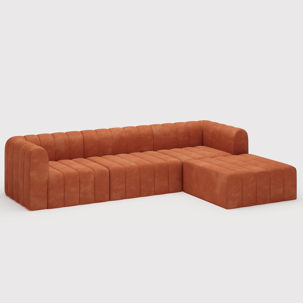 3020mm Orange Velvet Modular Pit Sectional Sofa Set Convertible 4-Piece Upholstered window image
