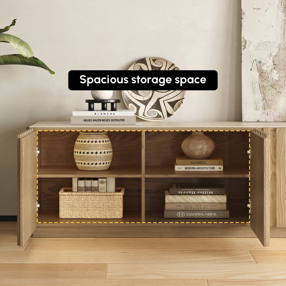 Aura 83" Ash Wood Slatted Natural TV Stand with Sintered Stone Top window image