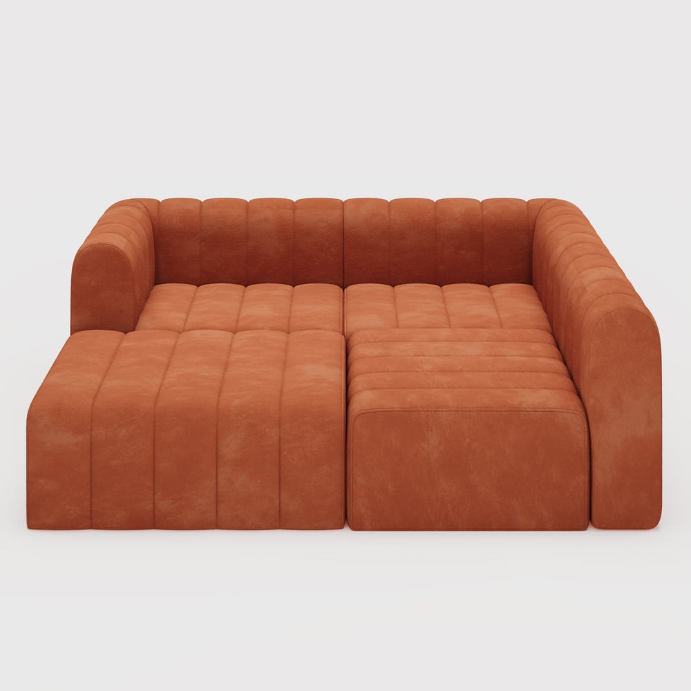 3020mm Orange Velvet Modular Pit Sectional Sofa Set Convertible 4-Piece Upholstered window image