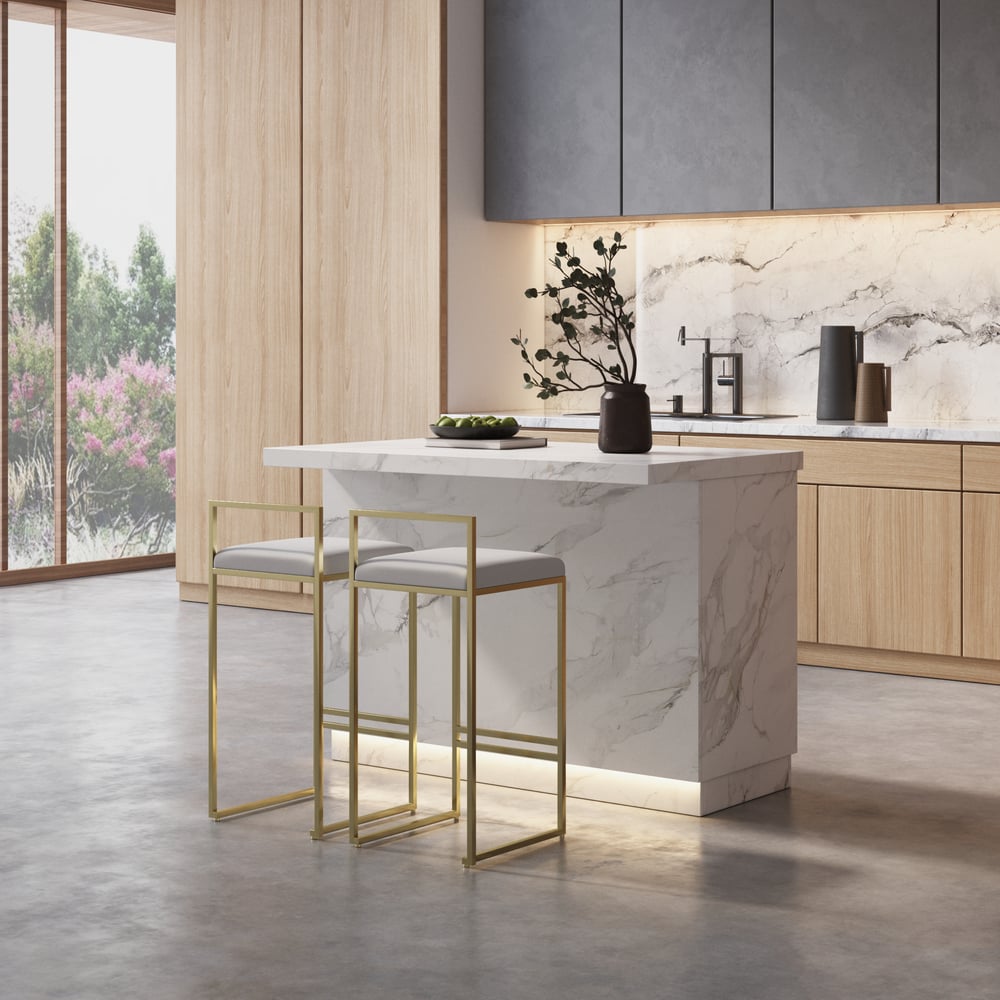 1270mm Japandi Kitchen lsland White Wooden Storage Kitchen Cabinet with Light window image