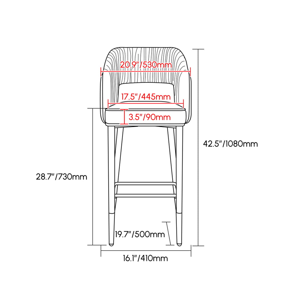 Modern Velvet Upholstered Counter Stool Gray with Low Back & Footrest weights dimensions image