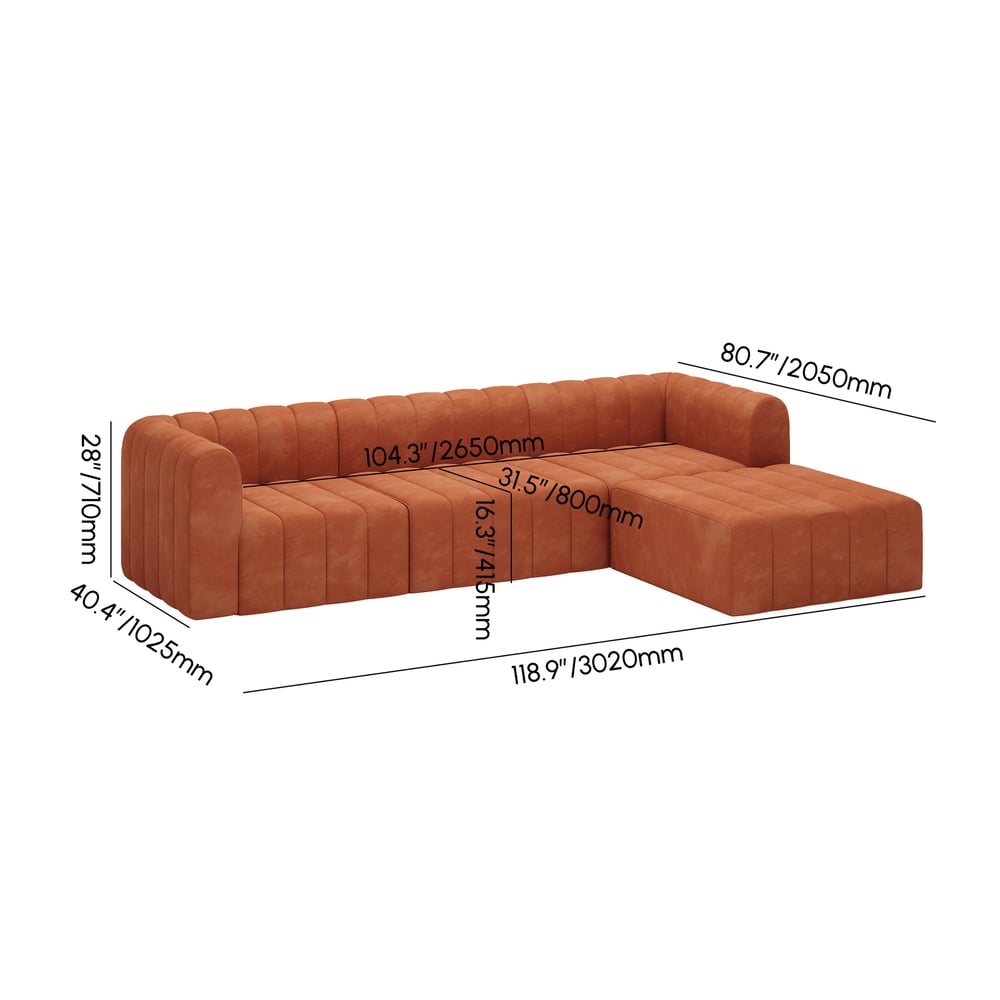 3020mm Orange Velvet Modular Pit Sectional Sofa Set Convertible 4-Piece Upholstered weights dimensions image