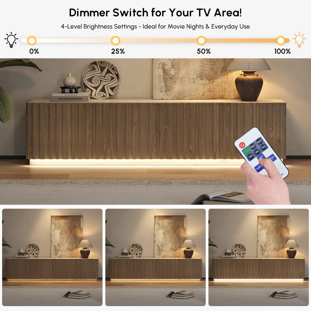 Aura 83" Ash Wood Slatted Natural TV Stand with Sintered Stone Top window image