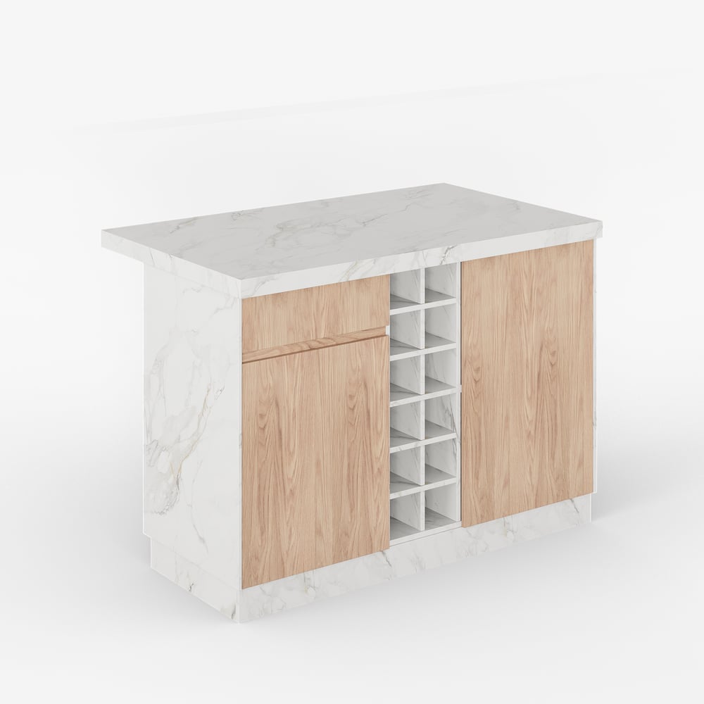 1270mm Japandi Kitchen lsland White Wooden Storage Kitchen Cabinet with Light window image