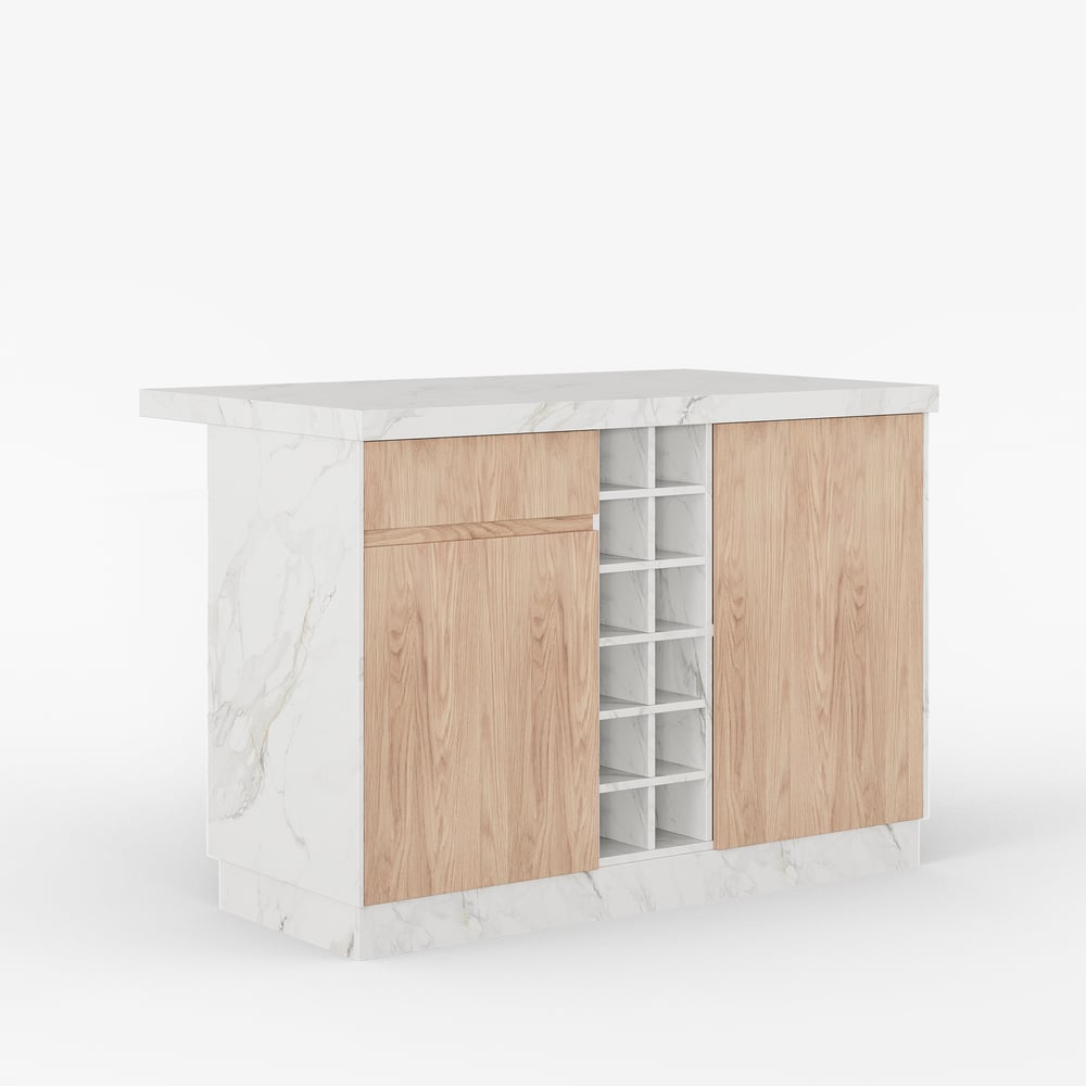 1270mm Japandi Kitchen lsland White Wooden Storage Kitchen Cabinet with Light window image