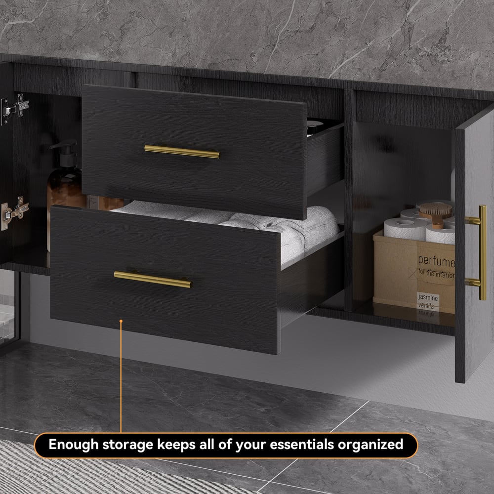 100cm Black Floating Bathroom Vanity Set with LED Mirror Cabinet window image