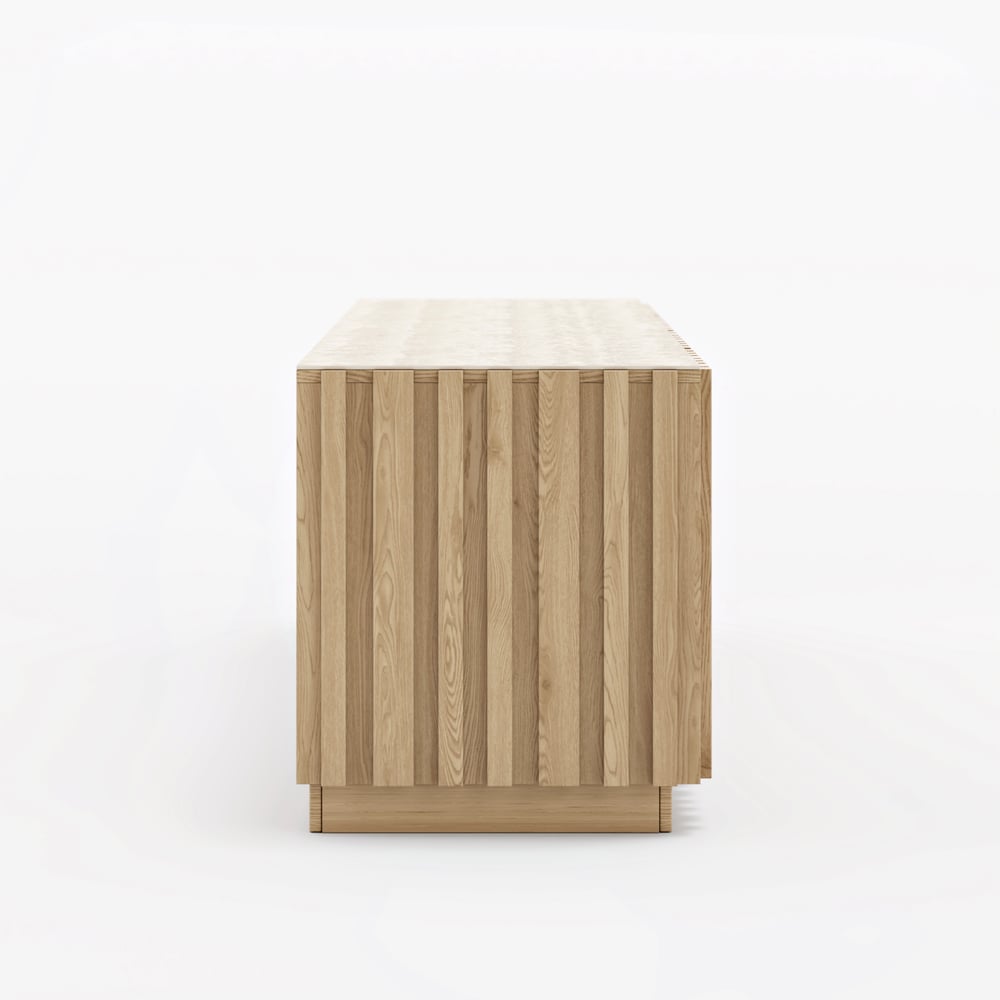 Aura 83" Ash Wood Slatted Natural TV Stand with Sintered Stone Top window image