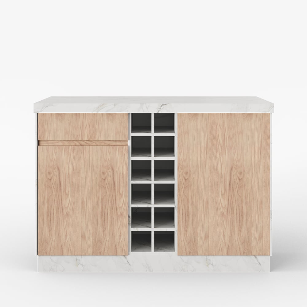 1270mm Japandi Kitchen lsland White Wooden Storage Kitchen Cabinet with Light window image