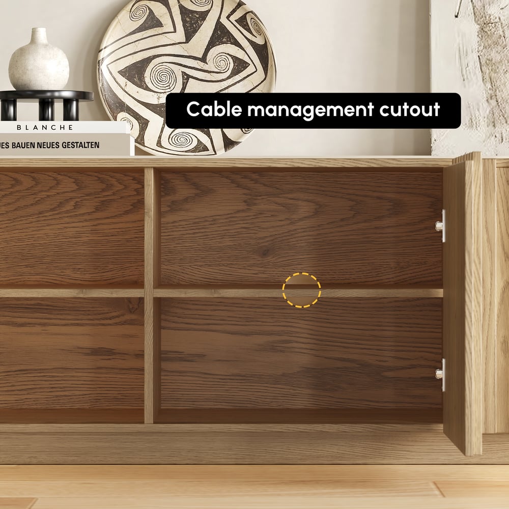 Aura 83" Ash Wood Slatted Natural TV Stand with Sintered Stone Top window image