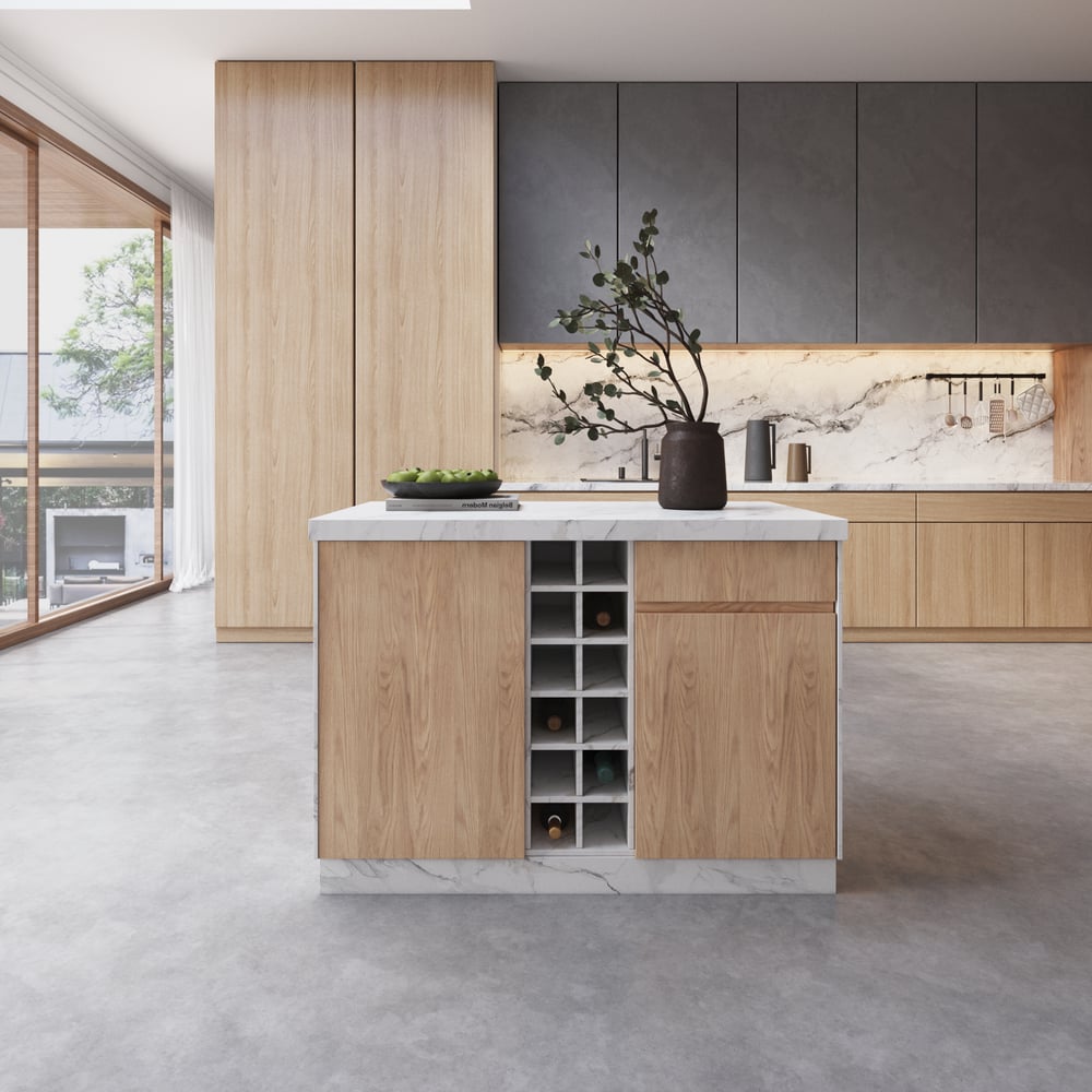 1270mm Japandi Kitchen lsland White Wooden Storage Kitchen Cabinet with Light window image