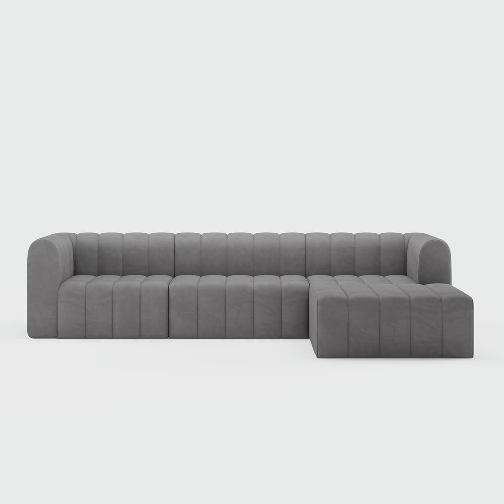 3020mm Grey Velvet Modular Pit Sectional Sofa Set Convertible 4-Piece Upholstered window image