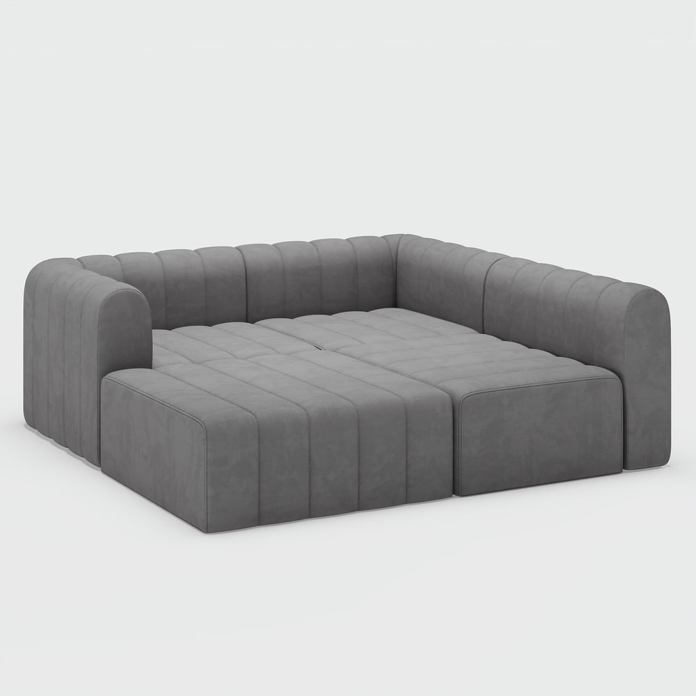 3020mm Grey Velvet Modular Pit Sectional Sofa Set Convertible 4-Piece Upholstered window image