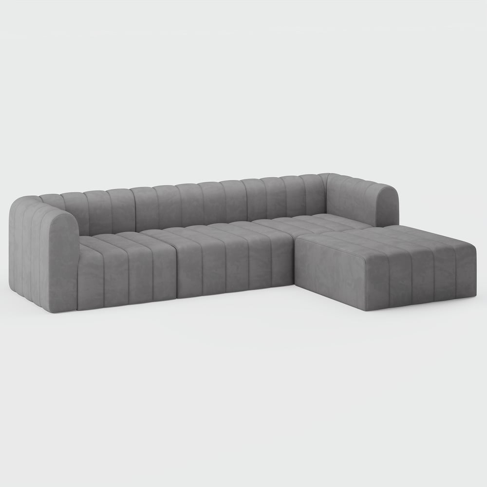 3020mm Grey Velvet Modular Pit Sectional Sofa Set Convertible 4-Piece Upholstered window image