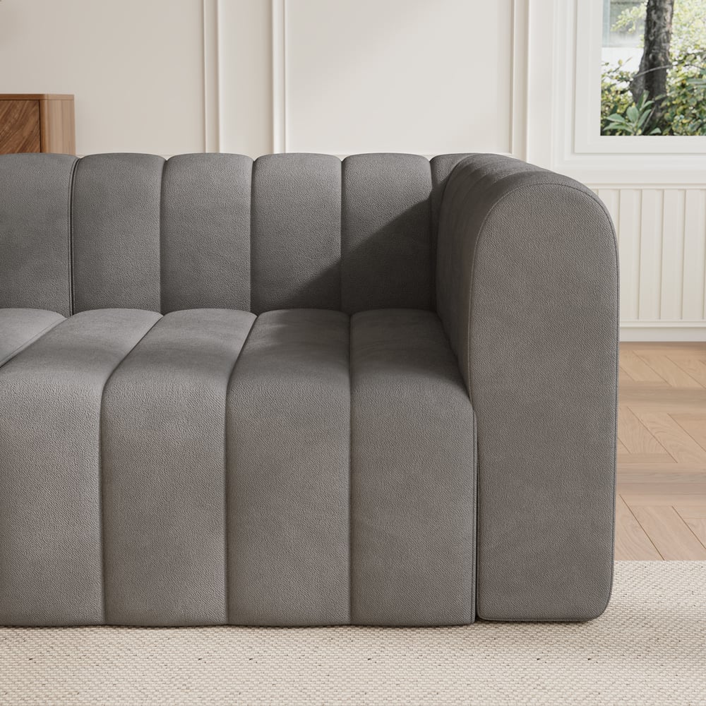 3020mm Grey Velvet Modular Pit Sectional Sofa Set Convertible 4-Piece Upholstered window image