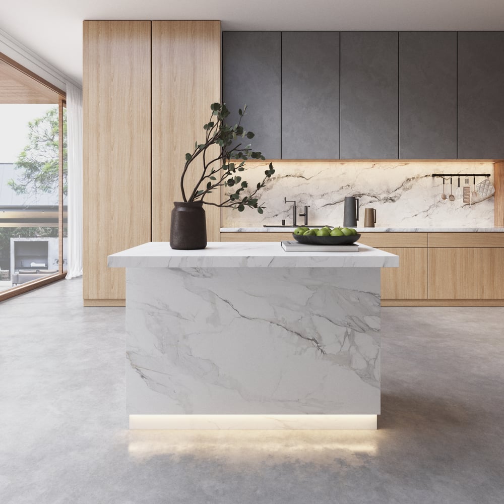 1270mm Japandi Kitchen lsland White Wooden Storage Kitchen Cabinet with Light window image