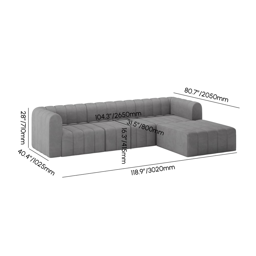 3020mm Grey Velvet Modular Pit Sectional Sofa Set Convertible 4-Piece Upholstered weights dimensions image