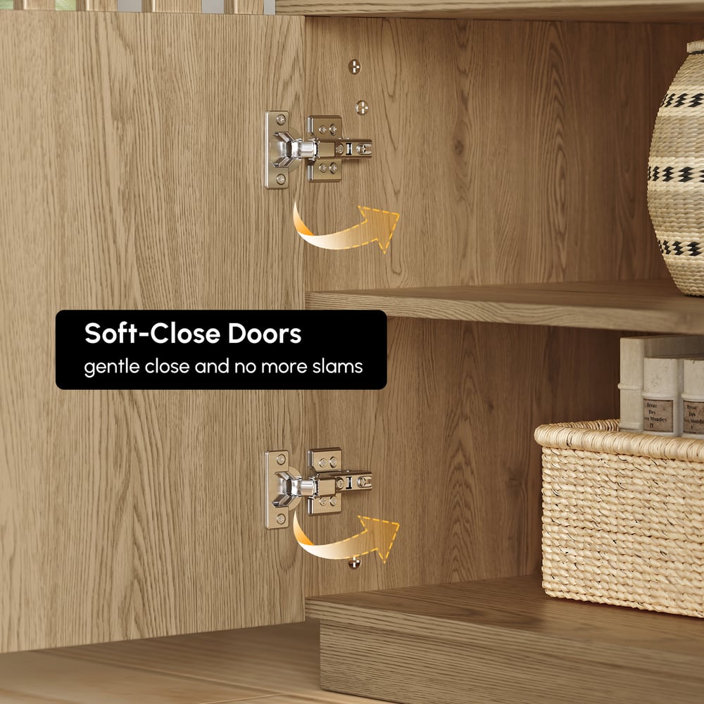 Aura 83" Ash Wood Slatted Natural TV Stand with Sintered Stone Top window image