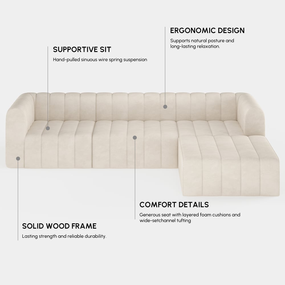 3020mm Off White Velvet Modular Pit Sectional Sofa Set Convertible 4-Piece Upholstered window image