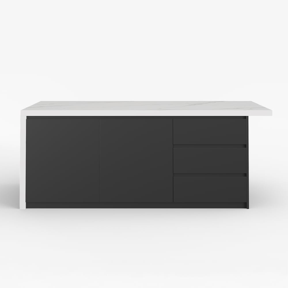 1830mm Kitchen Islands Marble Veneered Top Black Modern with Storage Kitchen Cabinet window image