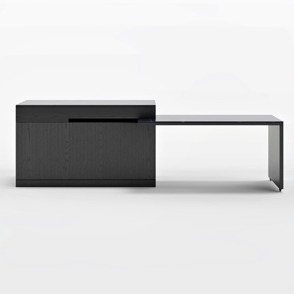 2050mm-2680mm Extendable Black Kitchen lsland with Doors&Drawers Marble Pattern Top window image