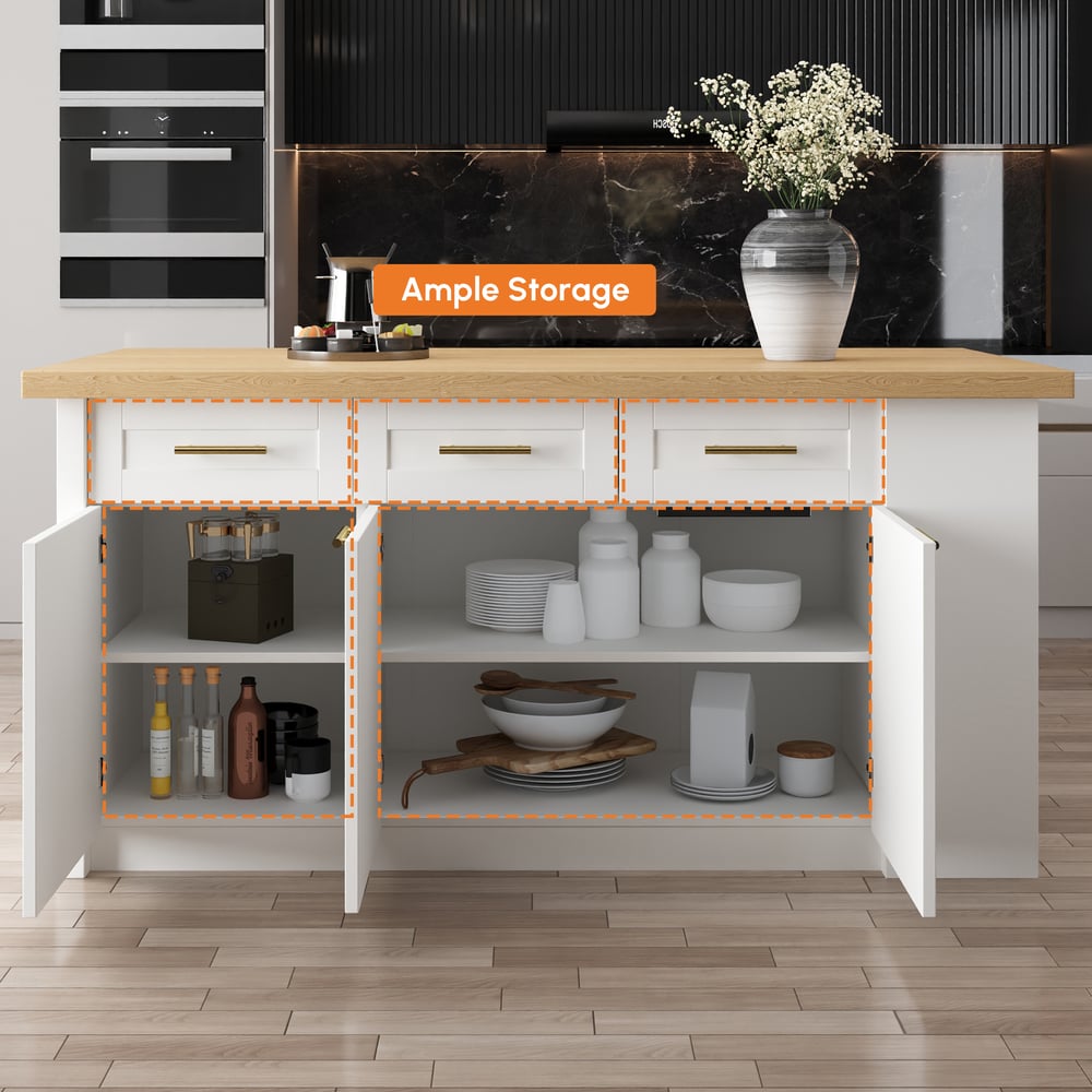 Grande ilha de cozinha natural e branca de 1830 mm com armazenamento Armário de cozinha moderno Imagem da janela