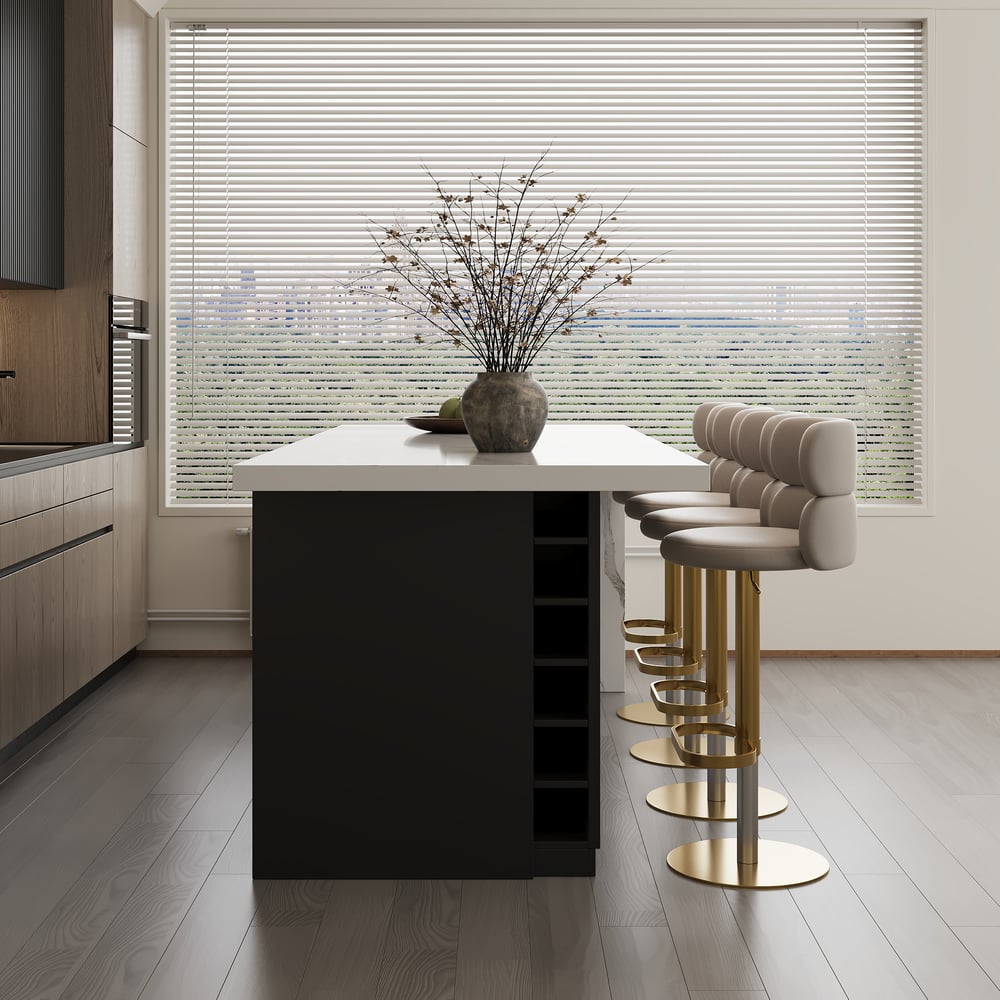 1830mm Kitchen Islands Marble Veneered Top Black Modern with Storage Kitchen Cabinet window image