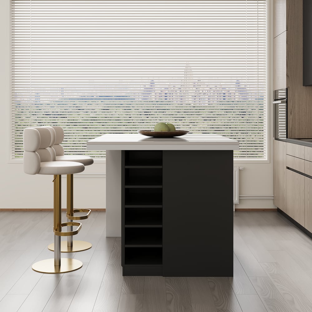 50" Modern Kitchen Island  Laminate & 2 Counter Stools Set Storage Cabinet window image