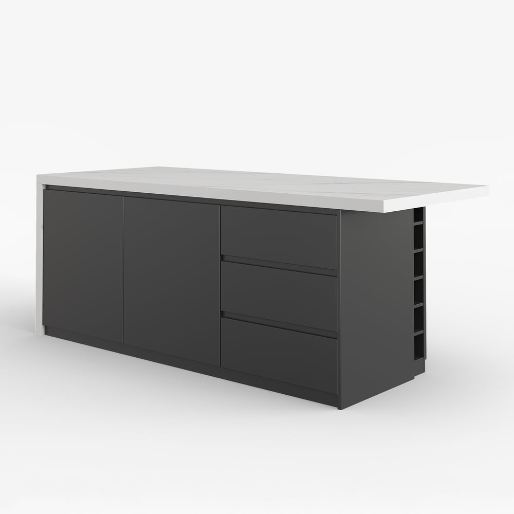 1830mm Kitchen Islands Marble Veneered Top Black Modern with Storage Kitchen Cabinet window image