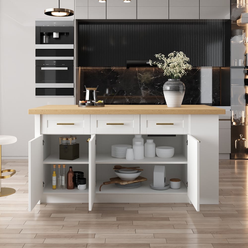 Grande ilha de cozinha natural e branca de 1830 mm com armazenamento Armário de cozinha moderno Imagem da janela