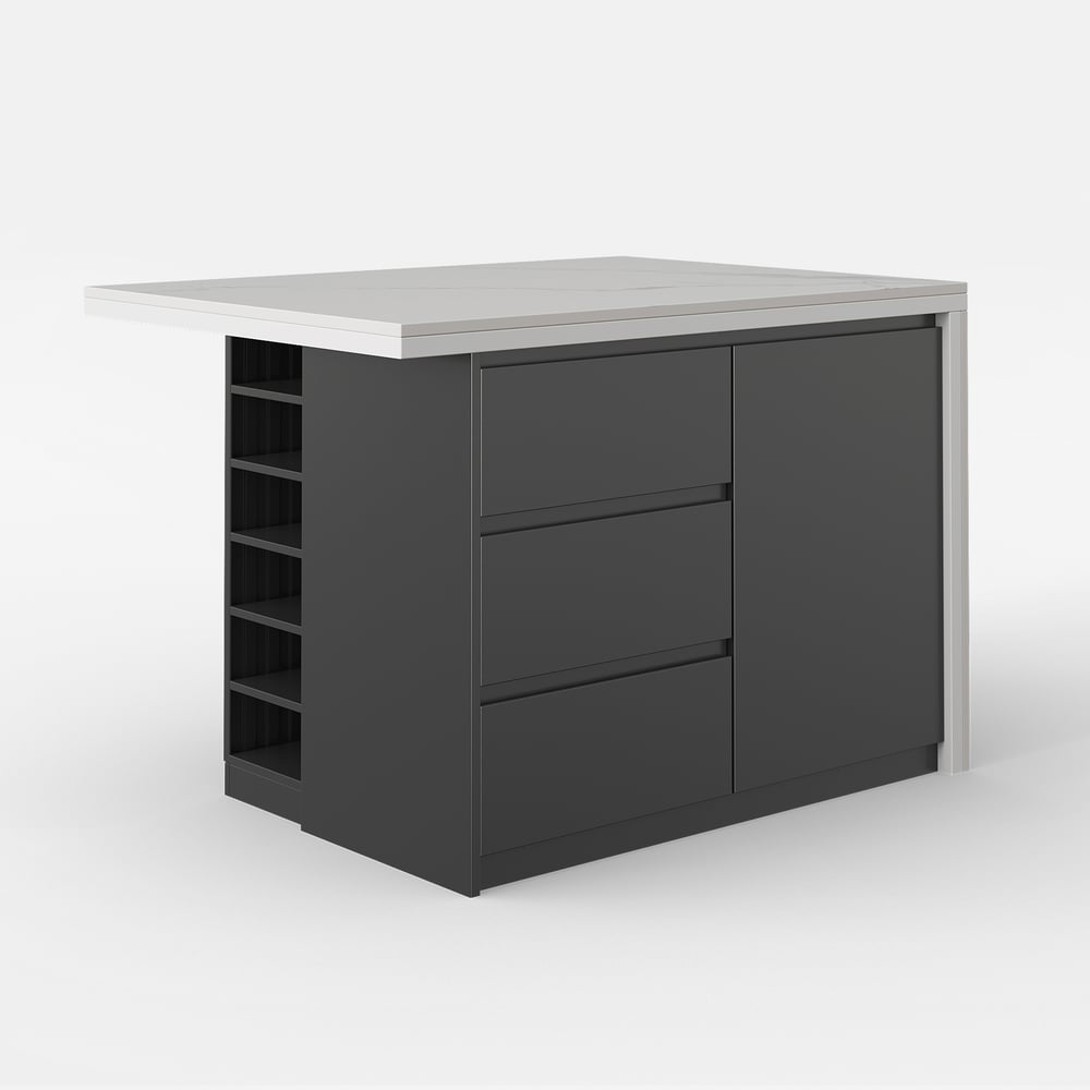 50" Modern Kitchen Island  Laminate & 2 Counter Stools Set Storage Cabinet window image