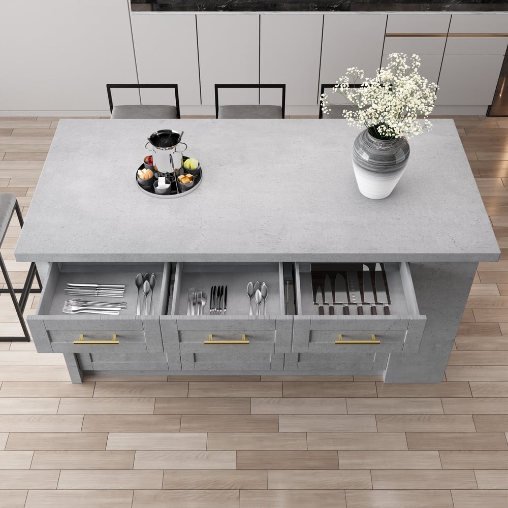 72" Modern Style Laminate Kitchen Islands with Multi-Storage Gray window image